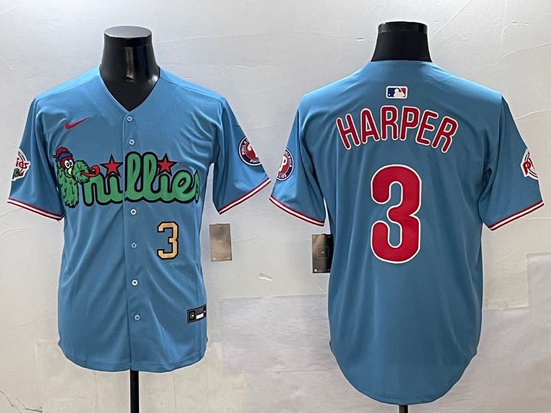 Men Philadelphia Phillies #3 Harper Light Blue three generations Joint Name 2025 Nike MLB Jersey style 3->philadelphia phillies->MLB Jersey